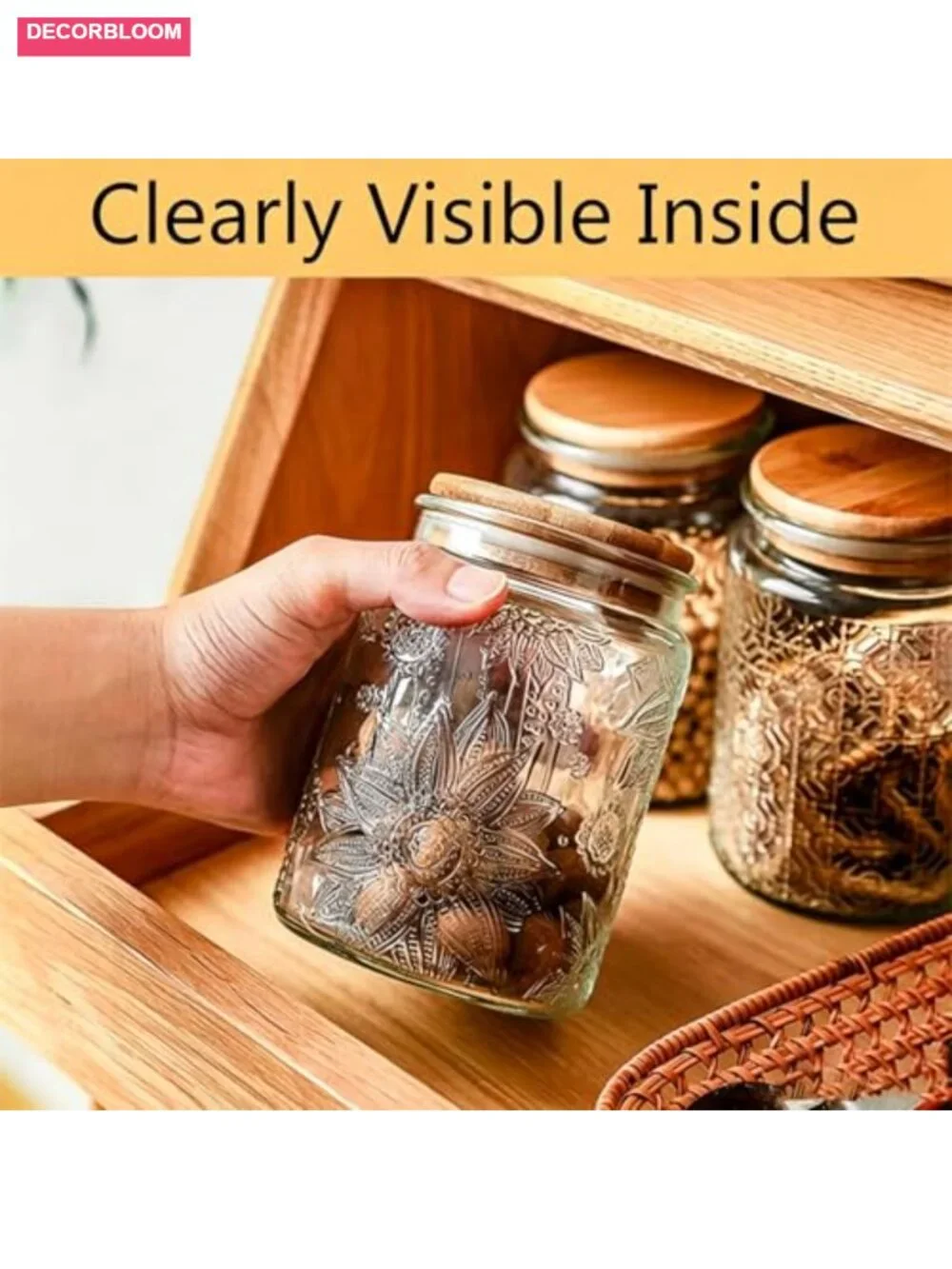 Vintage Airtight Glass Storage Jars with Bamboo Lids, 24 oz, Set of 2